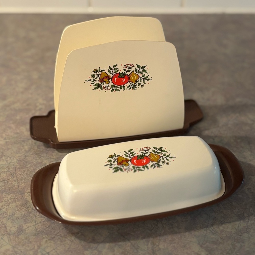 70's Sterilite Gourmet Garden Tablemates Butter Dish and Napkin Holder - Kitchen